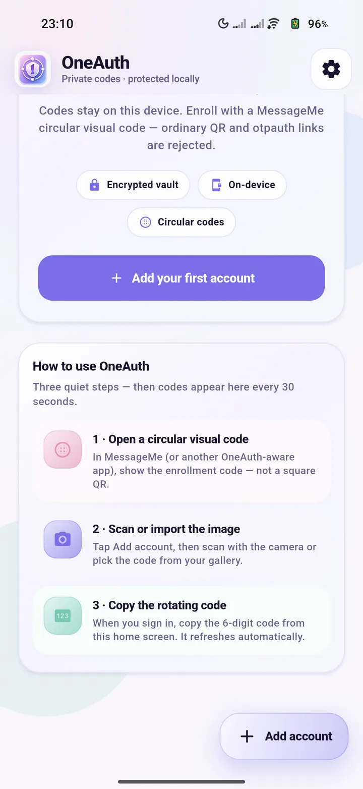 OneAuth how-to steps on the home screen